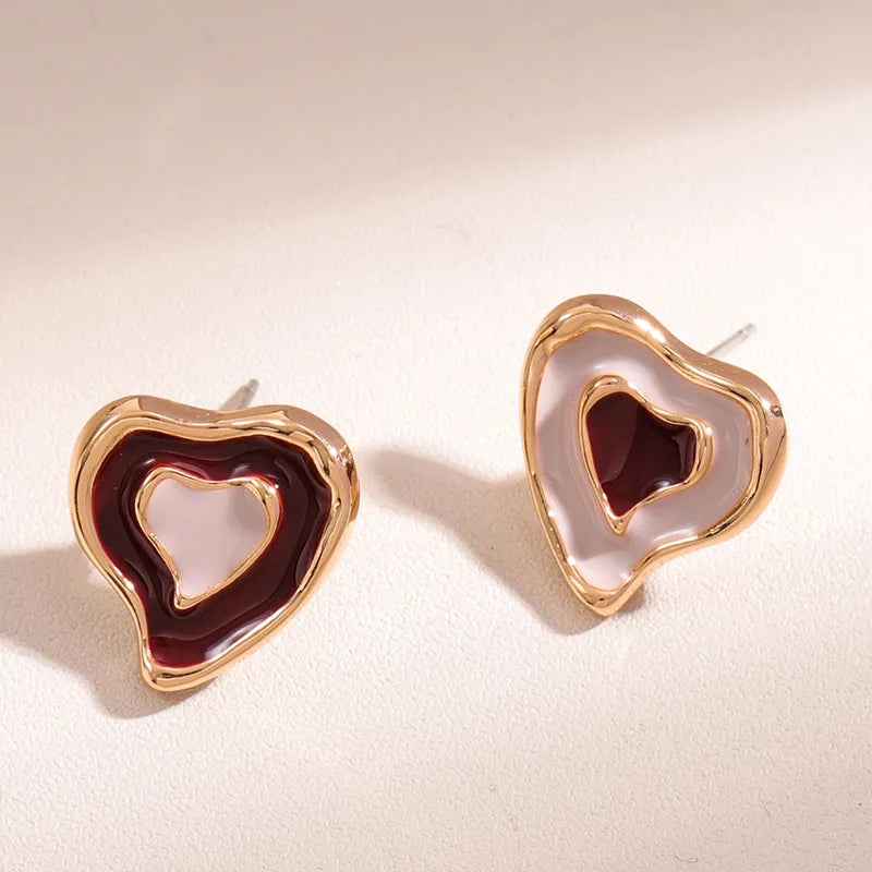 1 Pair Sweet Heart Shape Enamel Alloy Ear Studs