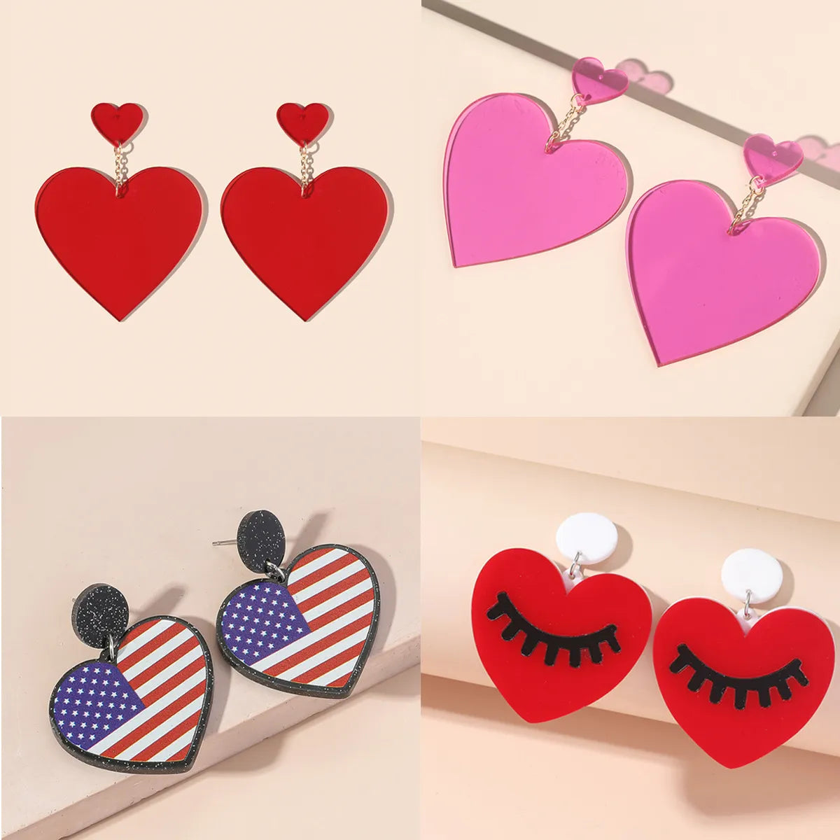 1 Pair Sweet Heart Shape Enamel Arylic Earrings