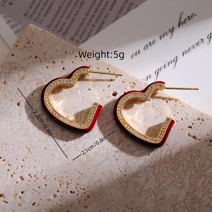 1 Pair Sweet Heart Shape Enamel Plating Inlay Copper Artificial Diamond 18k Gold Plated Ear Studs