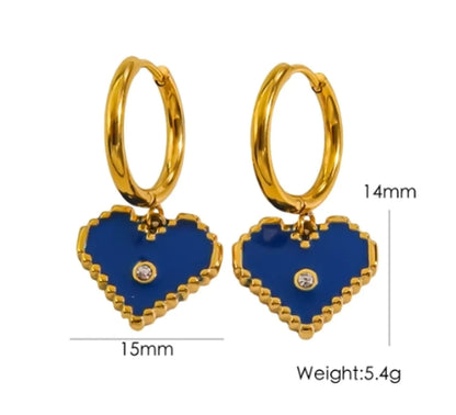 1 Pair Sweet Heart Shape Enamel Plating Inlay Stainless Steel Zircon 14k Gold Plated Drop Earrings