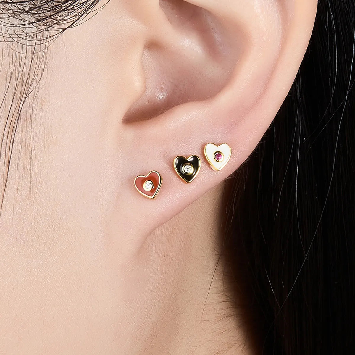 1 Pair Sweet Heart Shape Epoxy Plating Sterling Silver 18k Gold Plated Ear Studs