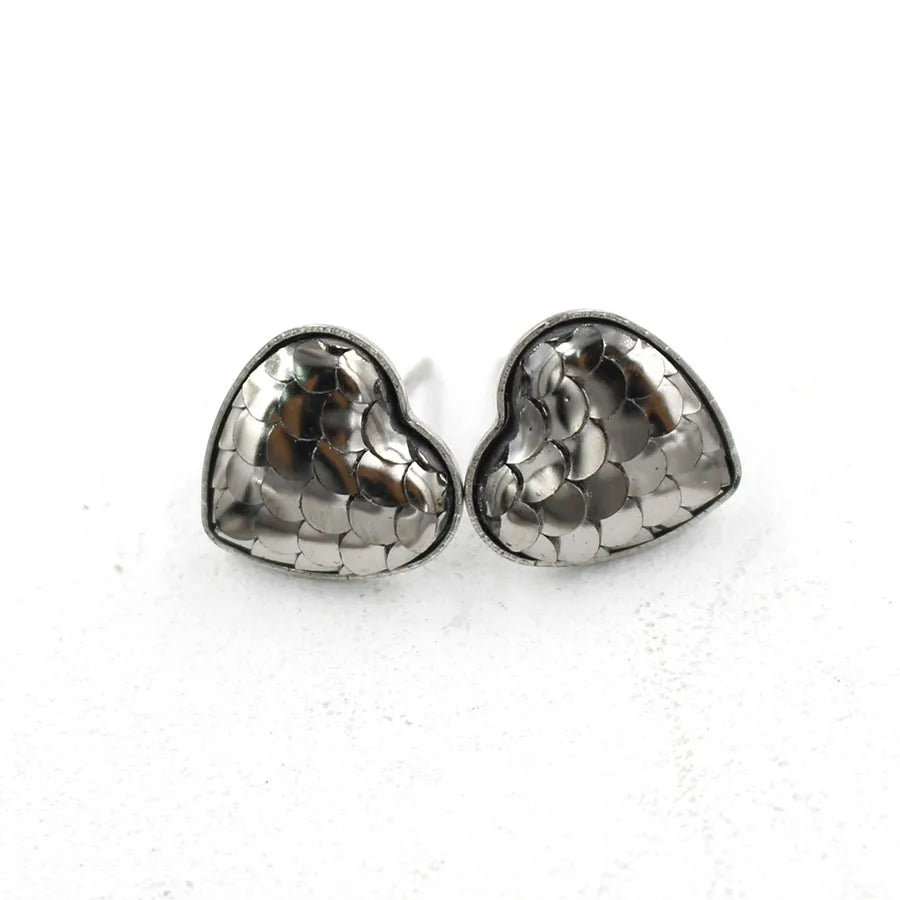 1 Pair Sweet Heart Shape Fish Scales Metal Stainless Steel Resin None Ear Studs