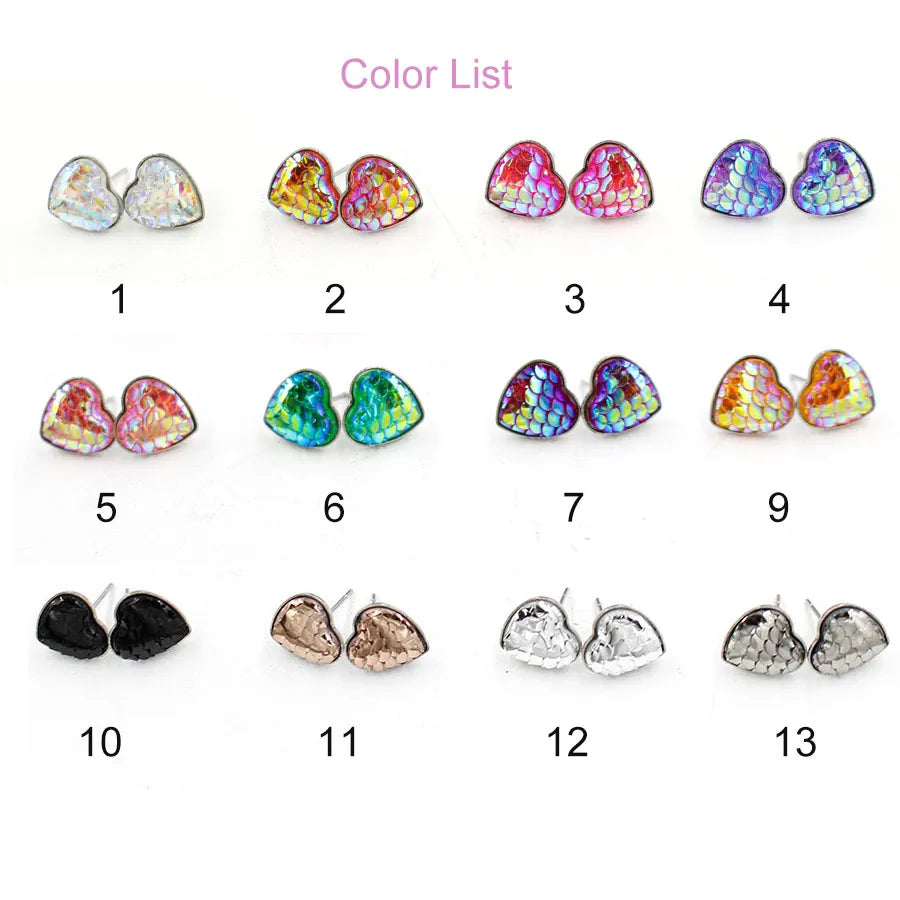 1 Pair Sweet Heart Shape Fish Scales Metal Stainless Steel Resin None Ear Studs