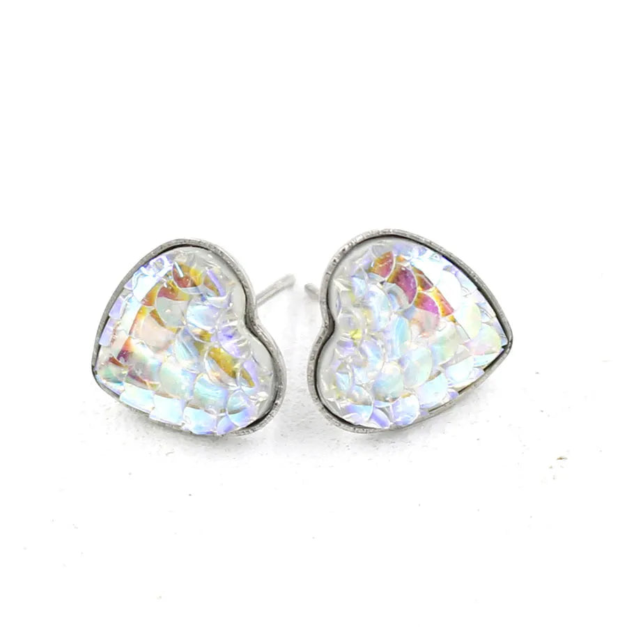 1 Pair Sweet Heart Shape Fish Scales Metal Stainless Steel Resin None Ear Studs