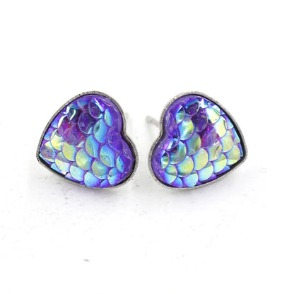 1 Pair Sweet Heart Shape Fish Scales Metal Stainless Steel Resin None Ear Studs