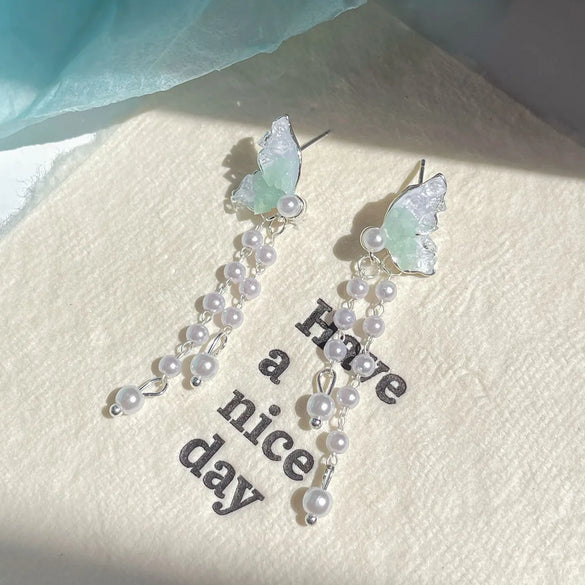 1 Pair Sweet Heart Shape Flower Fish Tail Artificial Crystal Alloy Earrings