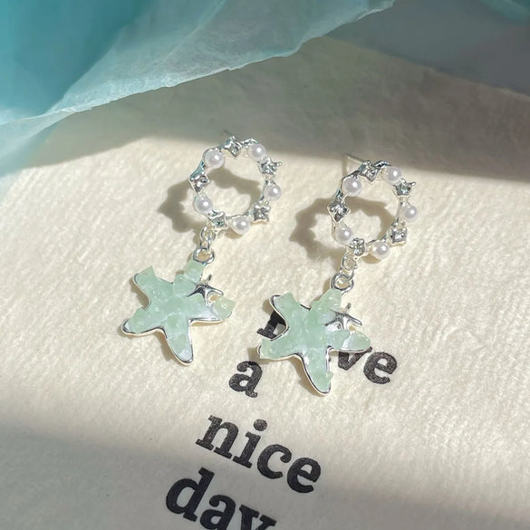 1 Pair Sweet Heart Shape Flower Fish Tail Artificial Crystal Alloy Earrings