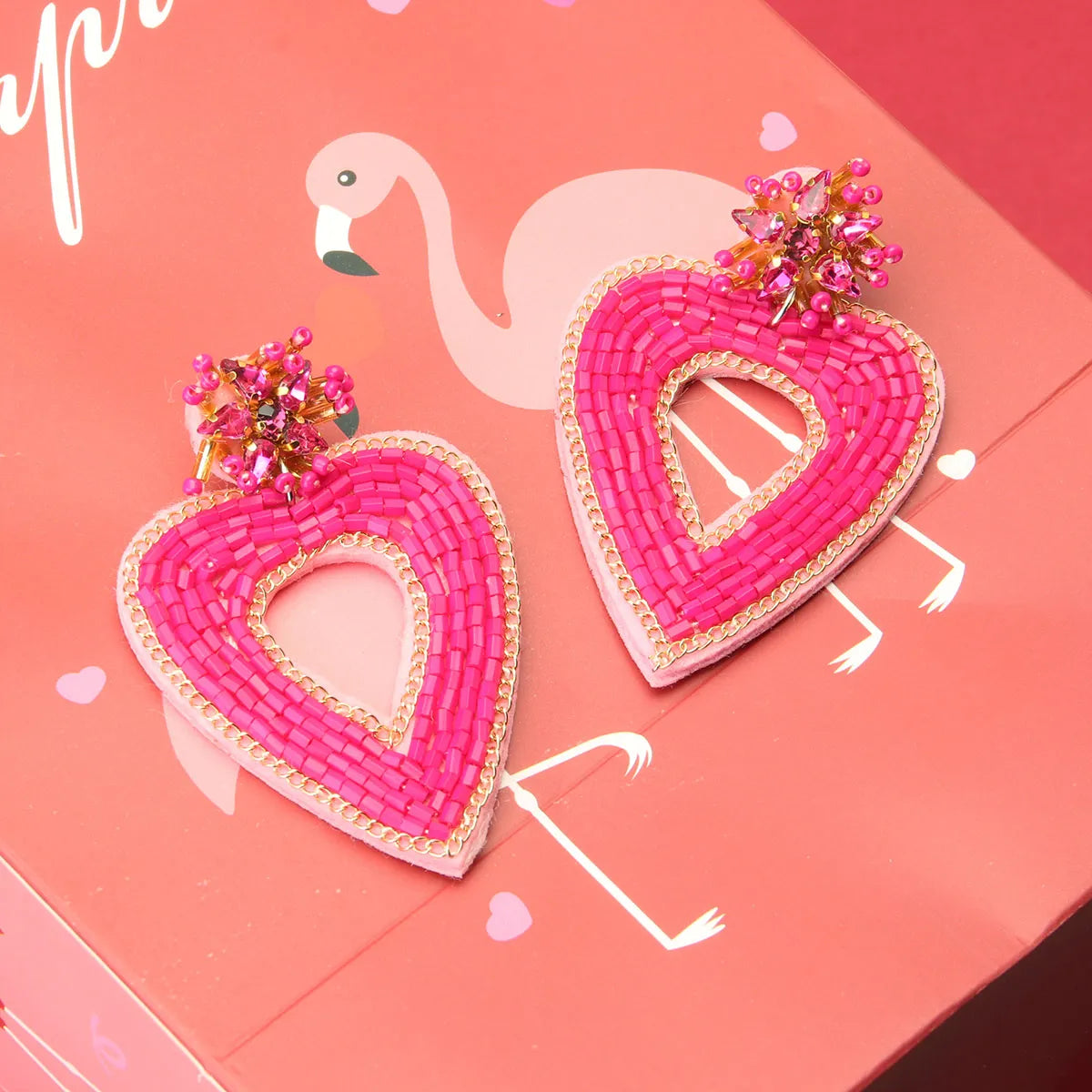 1 Pair Sweet Heart Shape Handmade Stainless Steel Cloth Glass Drop Earrings