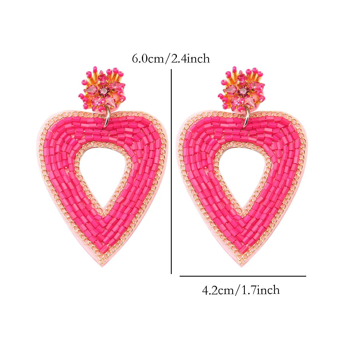 1 Pair Sweet Heart Shape Handmade Stainless Steel Cloth Glass Drop Earrings