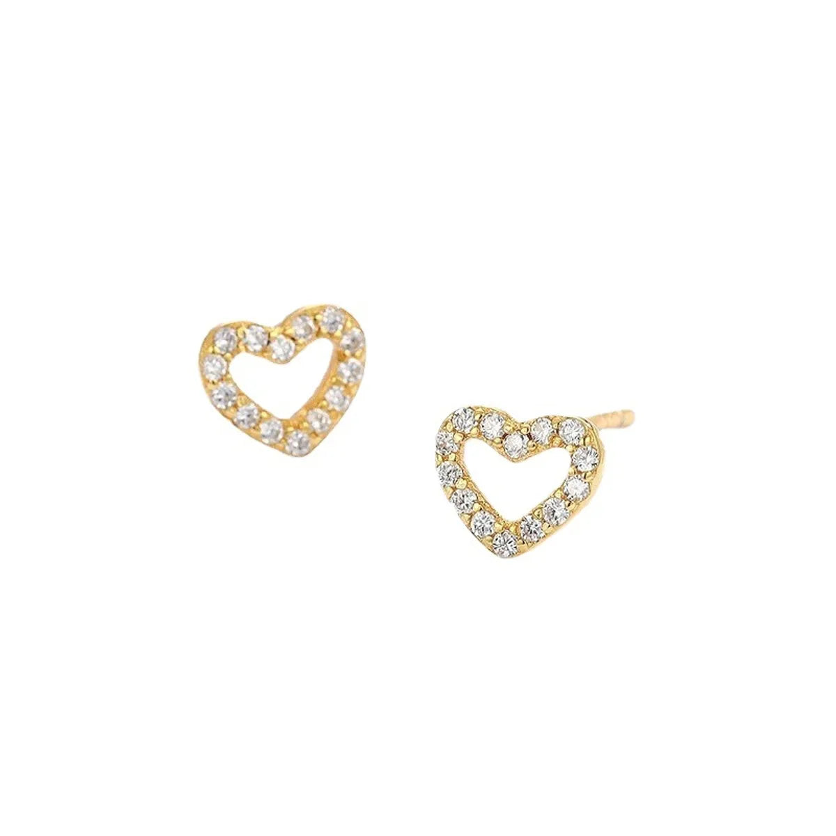 1 Pair Sweet Heart Shape Hollow Out Inlay Sterling Silver Zircon Ear Studs