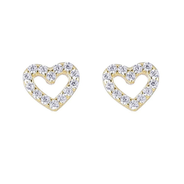 1 Pair Sweet Heart Shape Hollow Out Inlay Sterling Silver Zircon Ear Studs