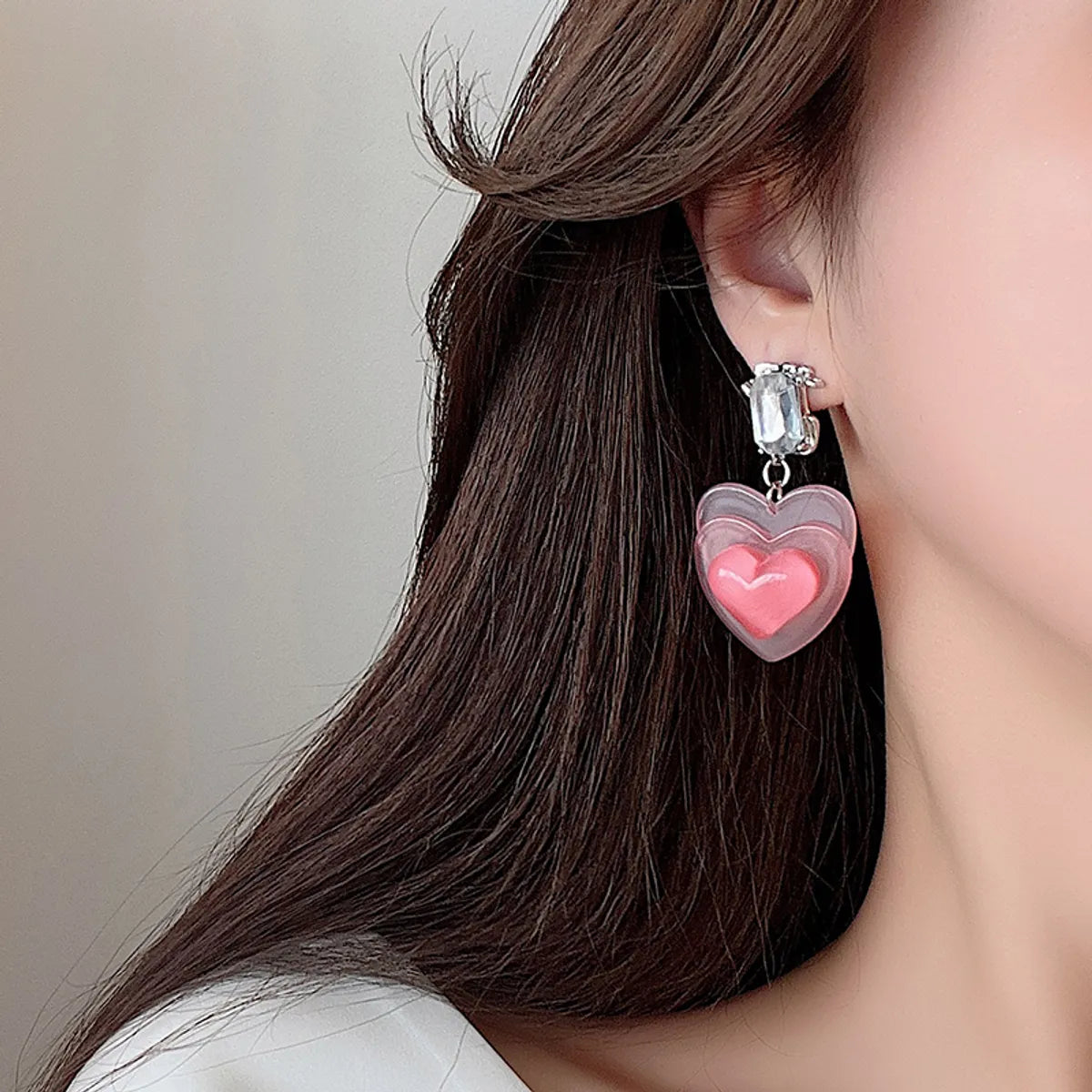 1 Pair Sweet Heart Shape Inlay Alloy Resin Artificial Rhinestones White Gold Plated Drop Earrings