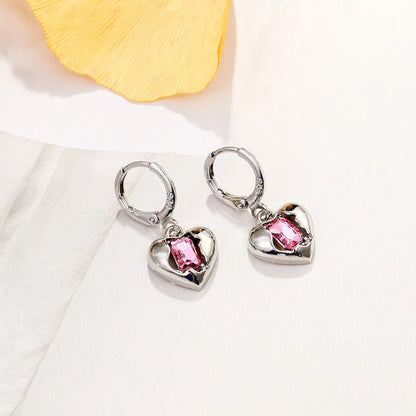 1 Pair Sweet Heart Shape Inlay Alloy Rhinestones Drop Earrings