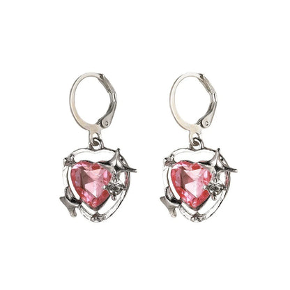 1 Pair Sweet Heart Shape Inlay Alloy Rhinestones Drop Earrings