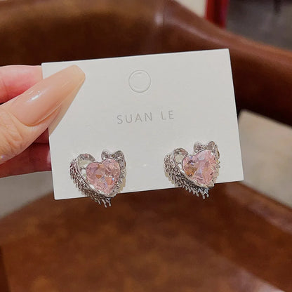 1 Pair Sweet Heart Shape Inlay Alloy Zircon Ear Studs