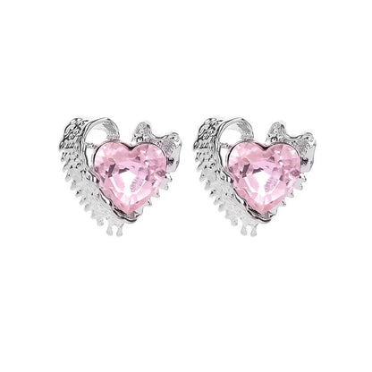 1 Pair Sweet Heart Shape Inlay Alloy Zircon Ear Studs