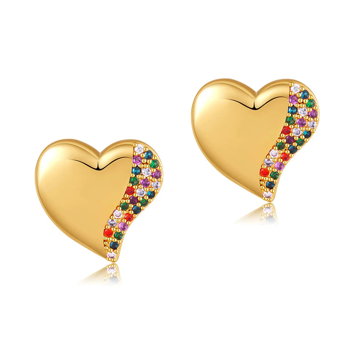 1 Pair Sweet Heart Shape Inlay Copper Zircon 18K Gold Plated Ear Studs