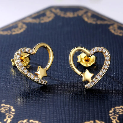 1 Pair Sweet Heart Shape Inlay Copper Zircon Ear Studs