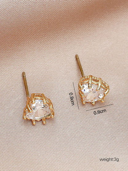 1 Pair Sweet Heart Shape Inlay Copper Zircon Ear Studs