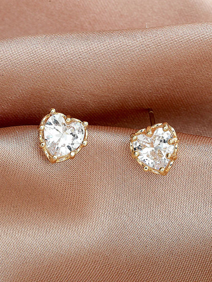 1 Pair Sweet Heart Shape Inlay Copper Zircon Ear Studs