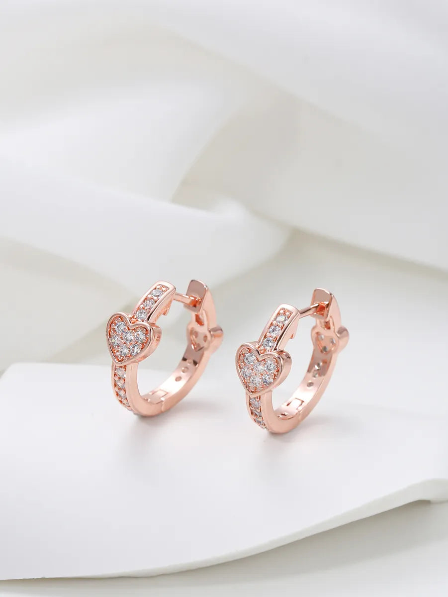 1 Pair Sweet Heart Shape Inlay Copper Zircon Earrings