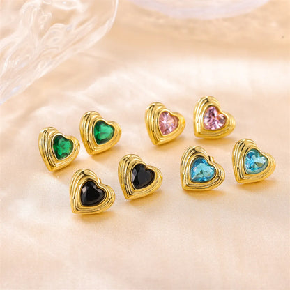 1 Pair Sweet Heart Shape Inlay Stainless Steel Artificial Diamond Ear Studs