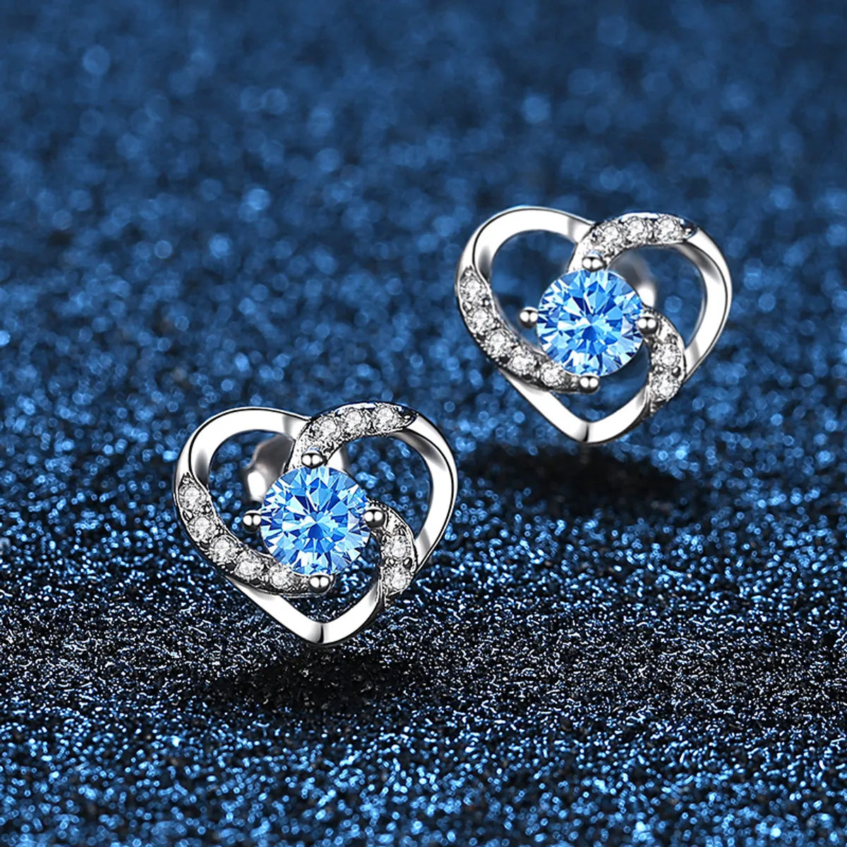 1 Pair Sweet Heart Shape Inlay Sterling Silver Zircon Ear Studs