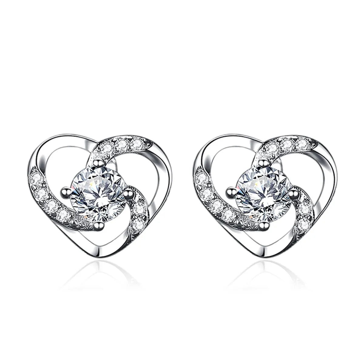 1 Pair Sweet Heart Shape Inlay Sterling Silver Zircon Ear Studs