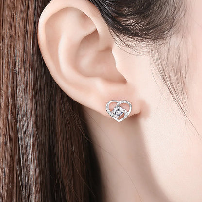 1 Pair Sweet Heart Shape Inlay Sterling Silver Zircon Ear Studs