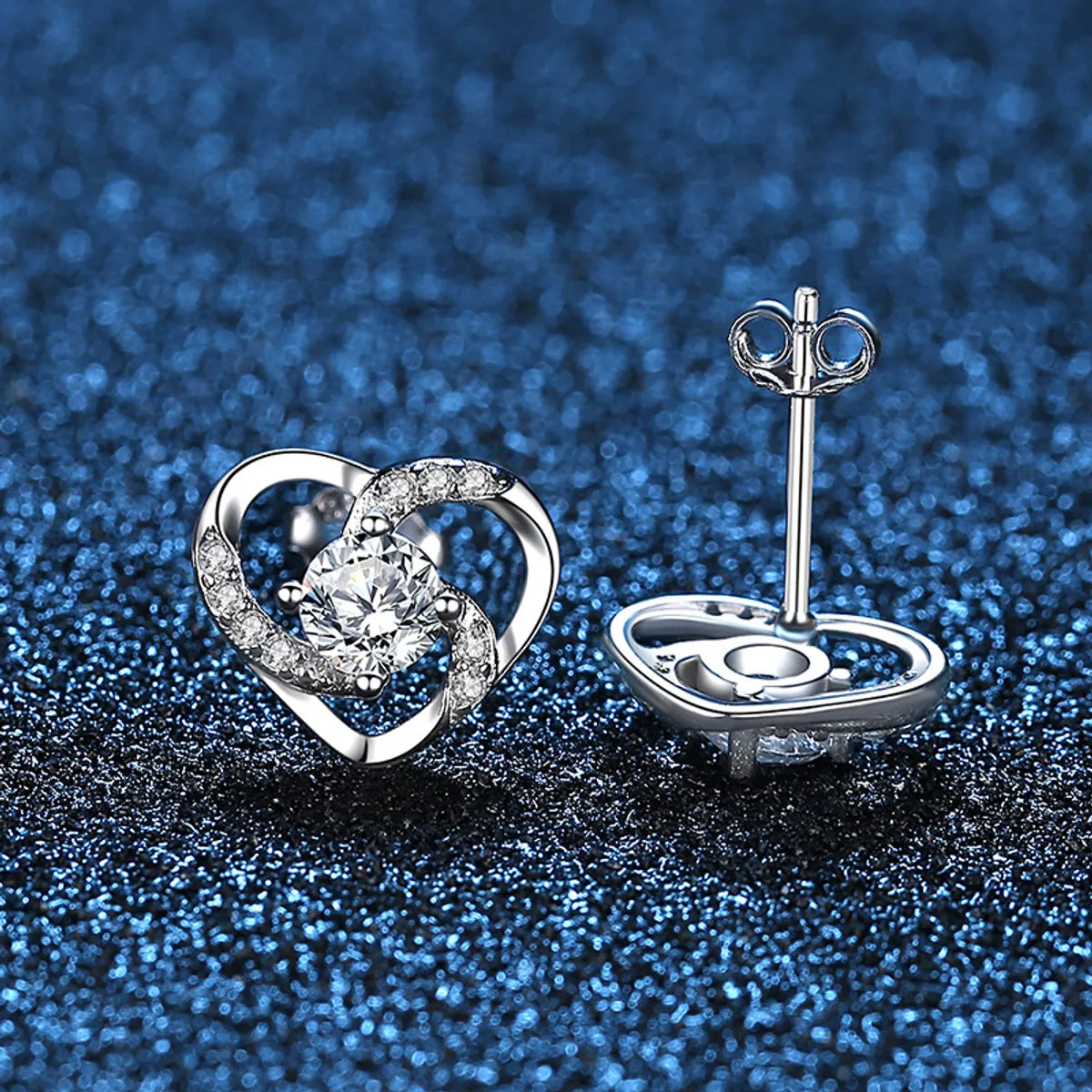 1 Pair Sweet Heart Shape Inlay Sterling Silver Zircon Ear Studs