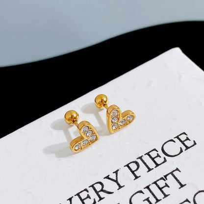 1 Pair Sweet Heart Shape Inlay Titanium Steel Zircon Ear Studs