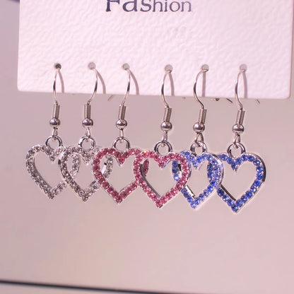 1 Pair Sweet Heart Shape Inlay Zinc Alloy Zircon Drop Earrings