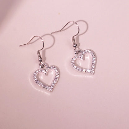 1 Pair Sweet Heart Shape Inlay Zinc Alloy Zircon Drop Earrings