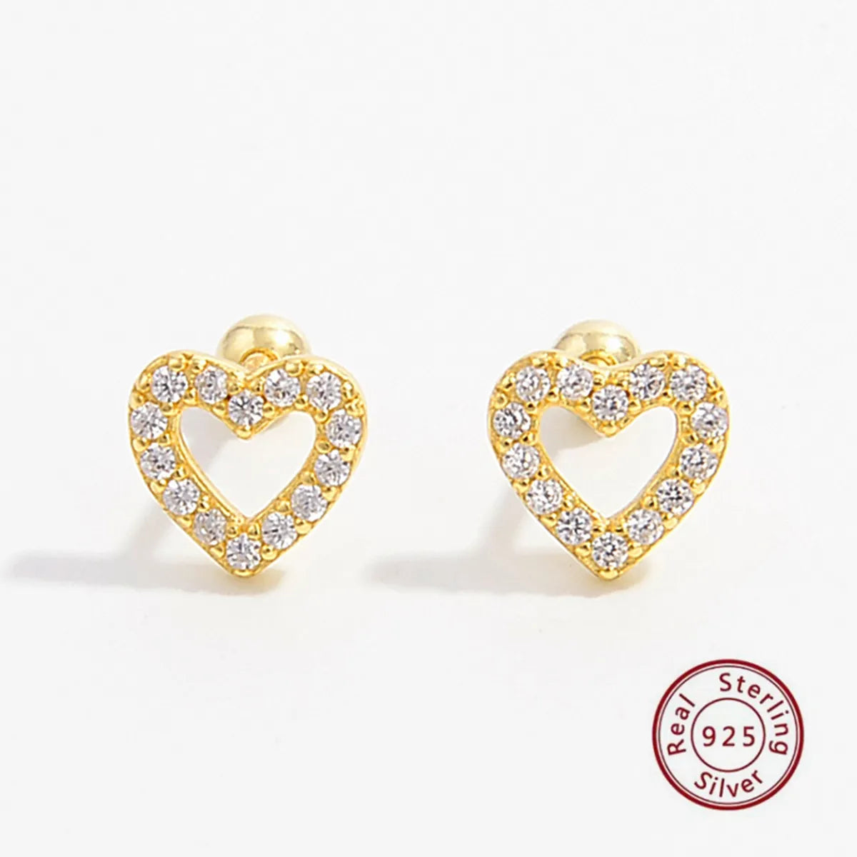 1 Pair Sweet Heart Shape Plating Hollow Out Inlay Sterling Silver Zircon 14k Gold Plated Rose Gold Plated White Gold Plated Ear Studs