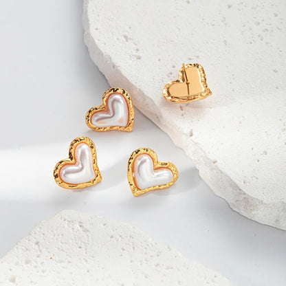 1 Pair Sweet Heart Shape Plating Inlay 304 Stainless Steel 14K Gold Plated Ear Studs