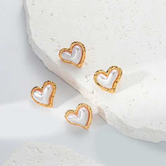 1 Pair Sweet Heart Shape Plating Inlay 304 Stainless Steel 14K Gold Plated Ear Studs