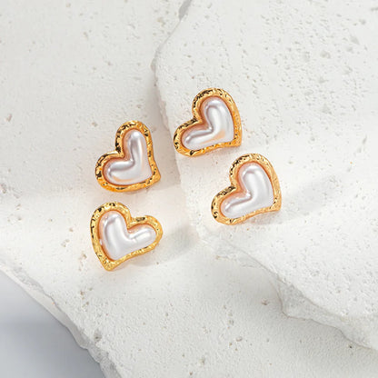 1 Pair Sweet Heart Shape Plating Inlay 304 Stainless Steel 14K Gold Plated Ear Studs