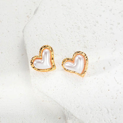 1 Pair Sweet Heart Shape Plating Inlay 304 Stainless Steel 14K Gold Plated Ear Studs