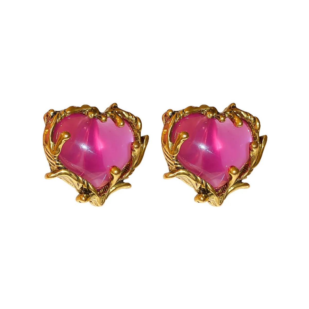 1 Pair Sweet Heart Shape Plating Inlay Alloy Gem Ear Studs