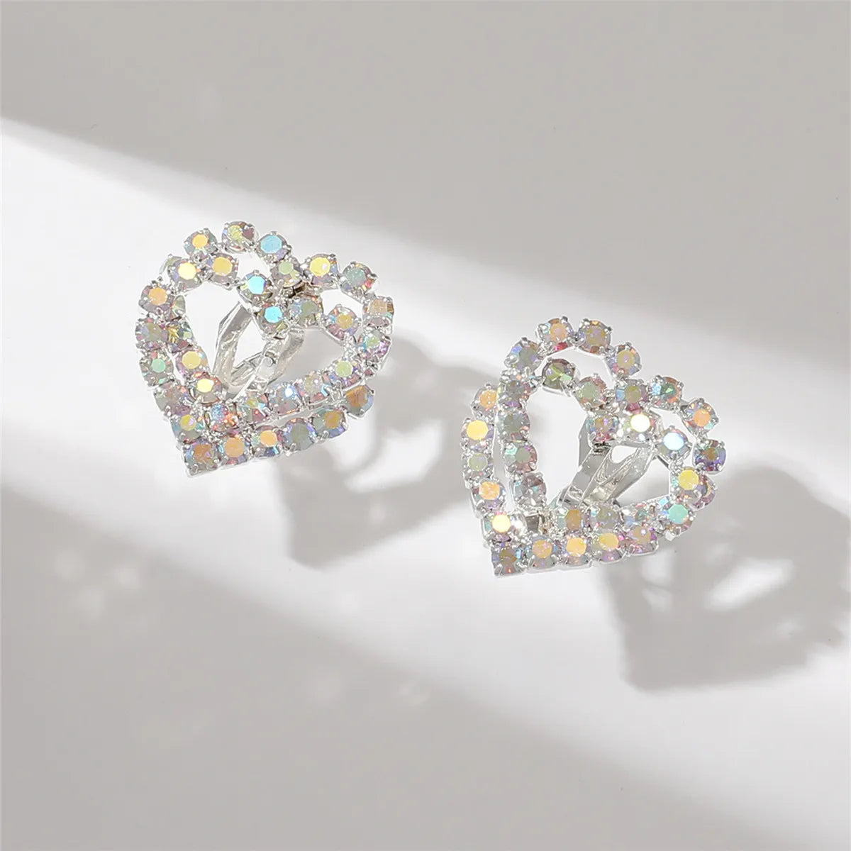 1 Pair Sweet Heart Shape Plating Inlay Alloy Rhinestones Silver Plated Ear Studs