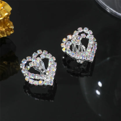 1 Pair Sweet Heart Shape Plating Inlay Alloy Rhinestones Silver Plated Ear Studs