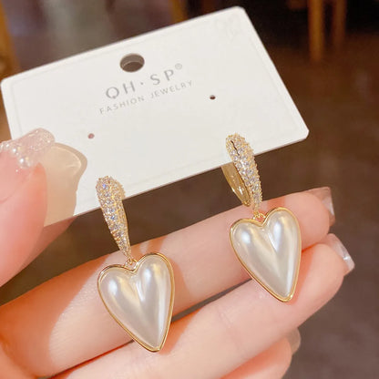 1 Pair Sweet Heart Shape Plating Inlay Copper Zircon 14k Gold Plated Drop Earrings