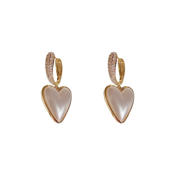 1 Pair Sweet Heart Shape Plating Inlay Copper Zircon 14k Gold Plated Drop Earrings