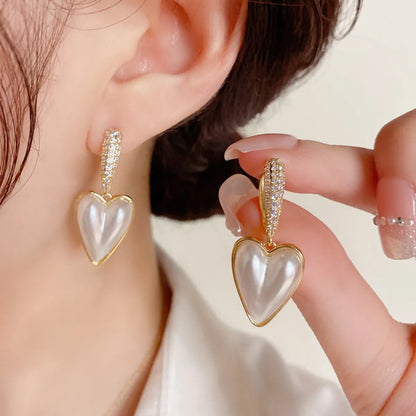 1 Pair Sweet Heart Shape Plating Inlay Copper Zircon 14k Gold Plated Drop Earrings