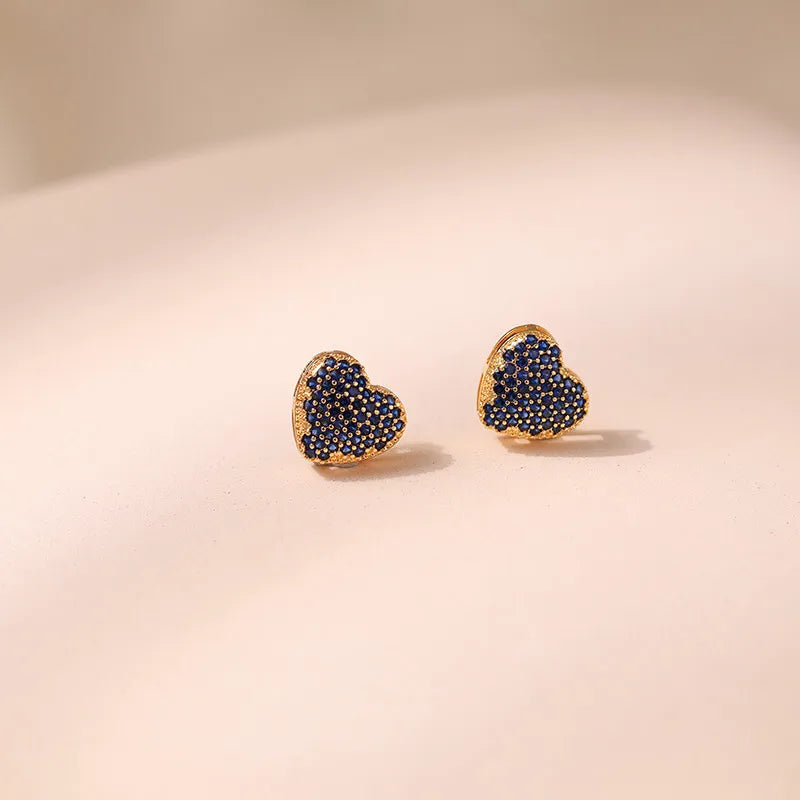 1 Pair Sweet Heart Shape Plating Inlay Copper Zircon 18k Gold Plated Ear Studs