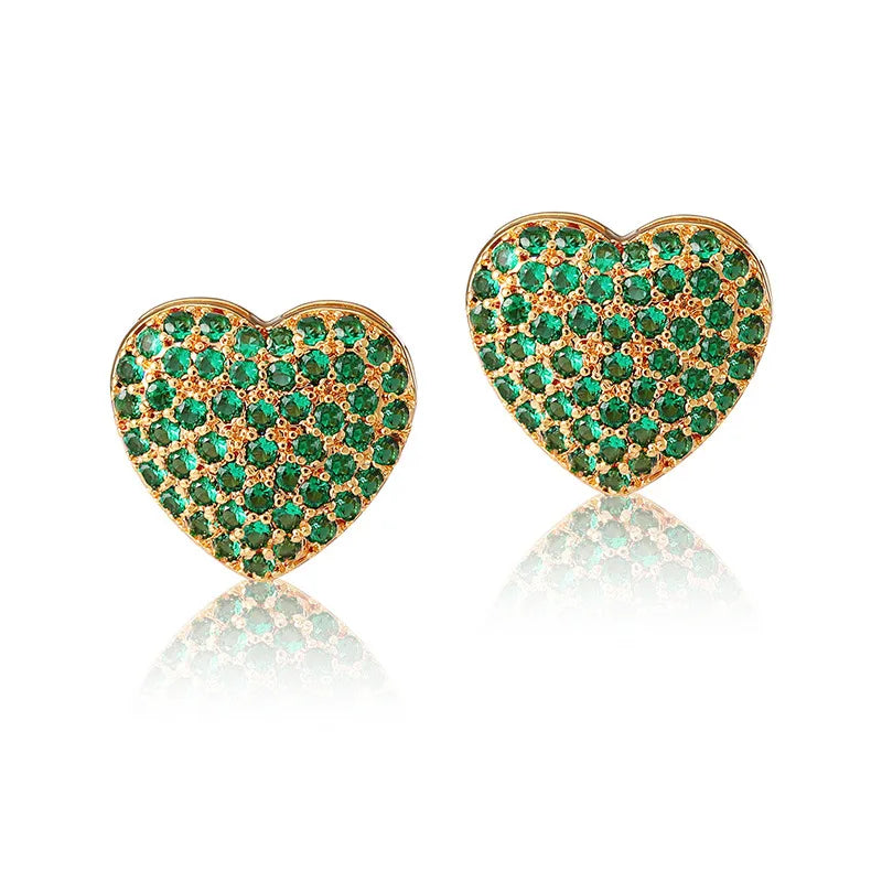 1 Pair Sweet Heart Shape Plating Inlay Copper Zircon 18k Gold Plated Ear Studs