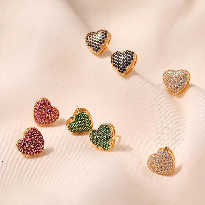 1 Pair Sweet Heart Shape Plating Inlay Copper Zircon 18k Gold Plated Ear Studs