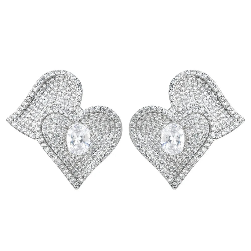 1 Pair Sweet Heart Shape Plating Inlay Copper Zircon White Gold Plated Ear Studs