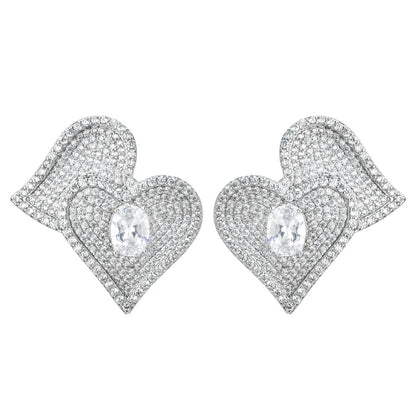 1 Pair Sweet Heart Shape Plating Inlay Copper Zircon White Gold Plated Ear Studs