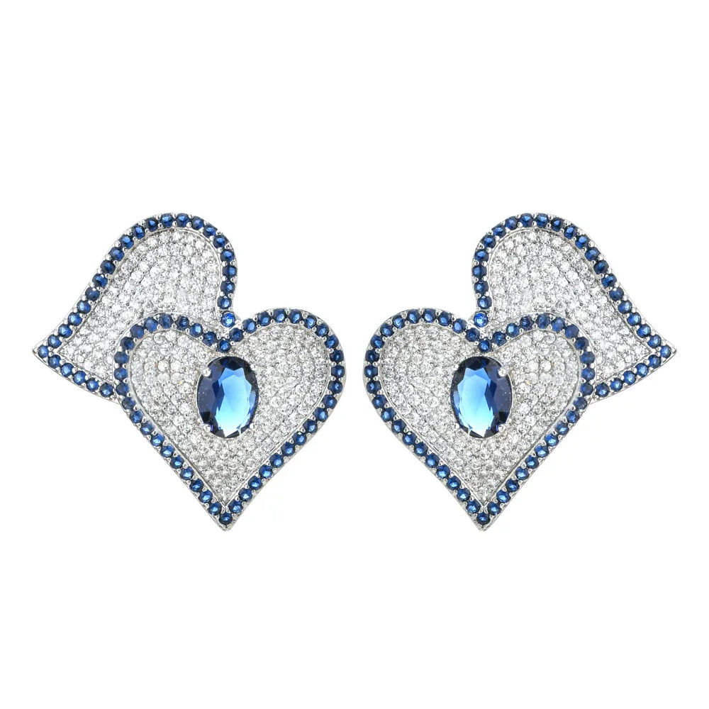 1 Pair Sweet Heart Shape Plating Inlay Copper Zircon White Gold Plated Ear Studs